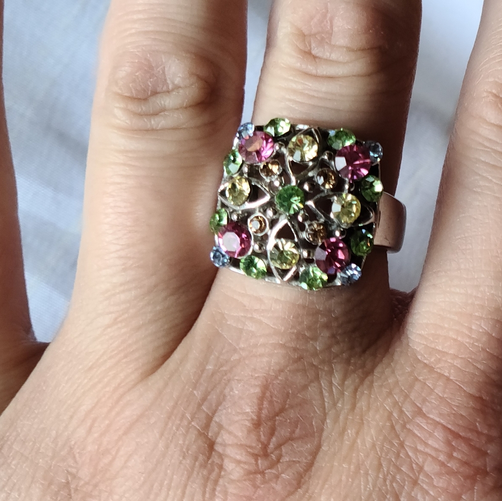 Silver Faux Jeweled Cocktail Ring